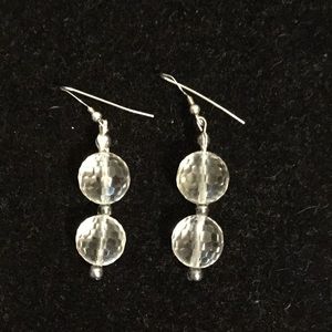 Silver tone dangle drop disco ball hook earrings
